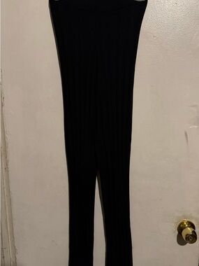 Black Ribbed Wide-Leg Pants